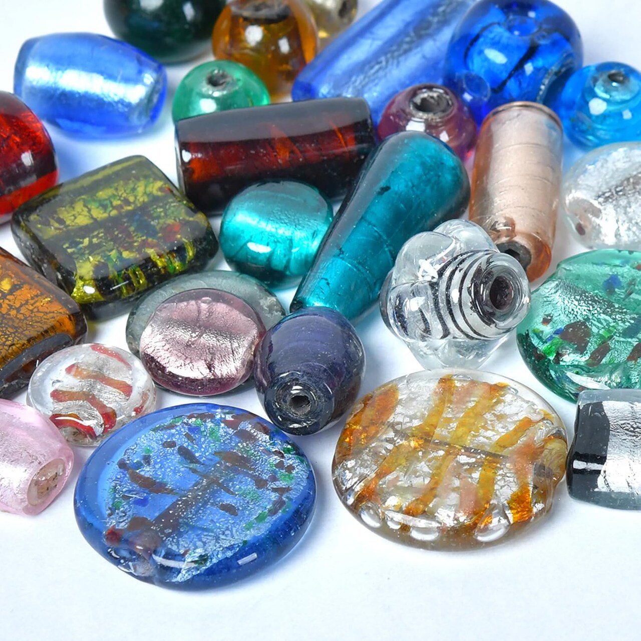 1 LB Bag of Assorted Glass Beads for Jewelry Making (Silver Foil Mix)